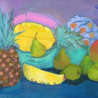Still life with pineapple and pears