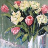 Roses and tulips, 50x50cms SOLD