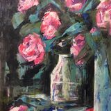 Pink roses, oil on paper, 50x50cms £250