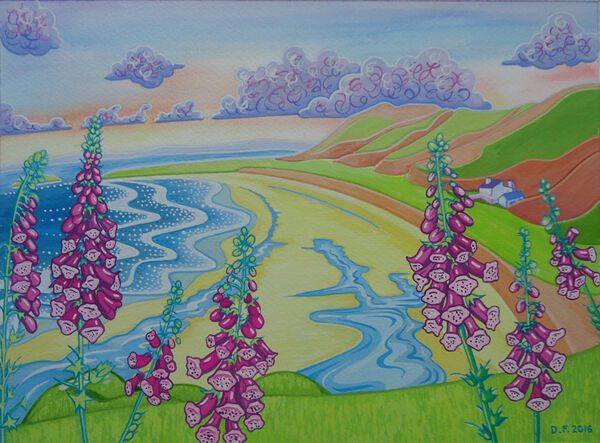 Rhossili with Foxgloves