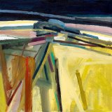 Untitled [Yellow field, black sky] 30x30cm Oil on Board Estate of Peter Iden Number 58