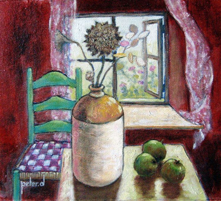 Stone Jug and Blowing curtains