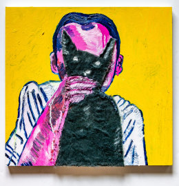 Catface 2018 Catface 2018 a painting by Phill Hopkins Acrylic, emulsion paint, gloss paint, varnish on found fake fur mounted on board 44 x 46.5 cm