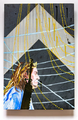 Rapture Road Sign 2018 Phill Hopkins Rapture Road Sign 2018 a painting by Phill Hopkins Acrylic, emulsion paint, gloss paint, varnish on found roadsign 60 x 40 cm