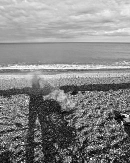 Self Portrait, Smoking Fire, Dunwich Beach, Suffolk 2017