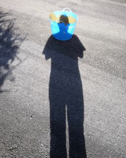 Self Portrait with Blue Bucket Filled with Concrete 2018