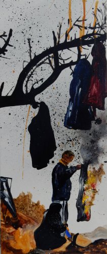 Man Burning his Trousers to Make a Bonfire (Greek/Macedonian Border) 2106