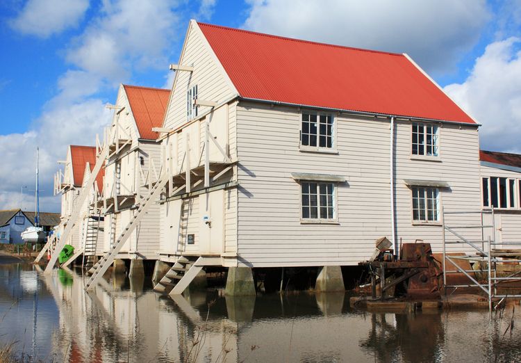 Tollesbury sail lofts at high tide.