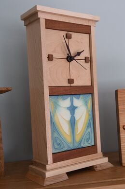 Maple and Sapele mantel clock with Art Nouveau style tile insert