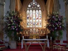 Church decorated for wedding