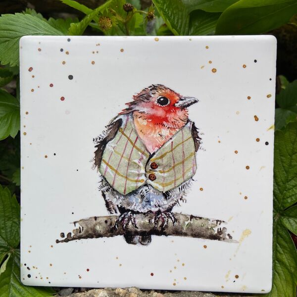 Robin in Tweed, Ceramic Coaster