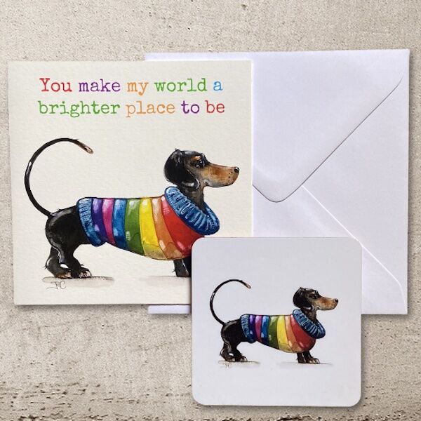 Beau Dachshund Coaster and Card Set
