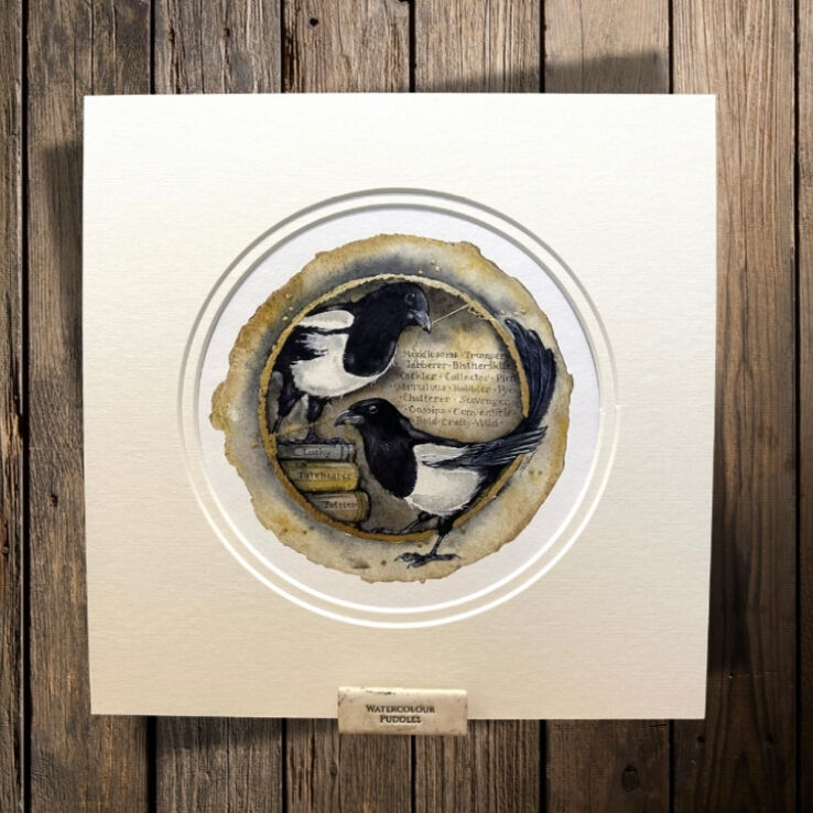 circular image of magpies