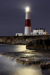 Portland Bill lighthouse by moonlight
