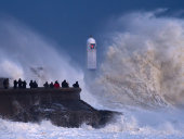 Porthcawl lighthouse in storm