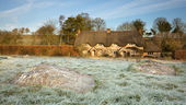 Sarsen stones and cottages, Lockeridge