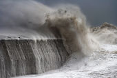 Cobb in storm, Lyme Regis