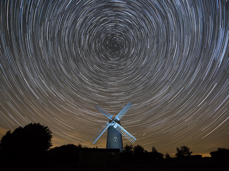 Star trails over Wilton Windmill