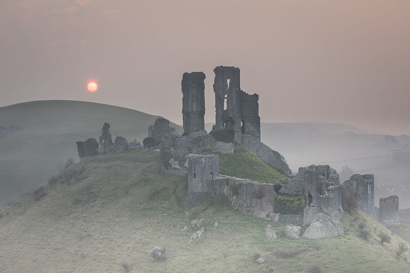 Corfe Castle at sunrise
