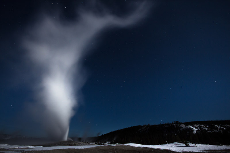 Old Faithful by moonlight