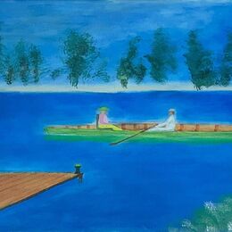 Green Canoe. Acrylic on Board. 41 x 32 cm
