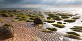 Moss covered Cliff boulders, Old Hunstanton beach - evening sunshine
