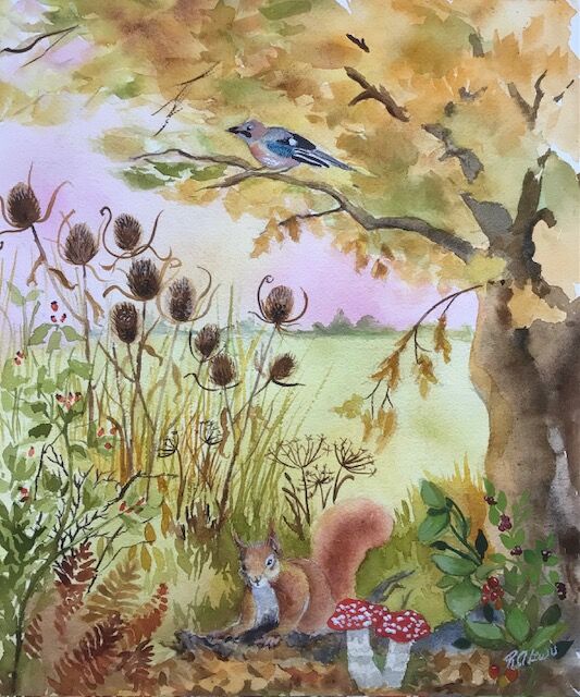 Autumn Wildlife Corner Watercolour