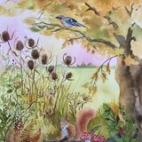 Autumn Wildlife Corner Watercolour