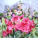 Peonies and Hollyhocks