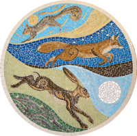 Fox, hare and squirrel mosaic by mosaic artist Sue Kershaw