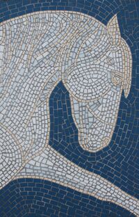 White horse mosaic commission for private garden by Sue Kershaw, mosaic artist