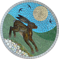 Spring hare mosaic by mosaic artist Sue Kershaw