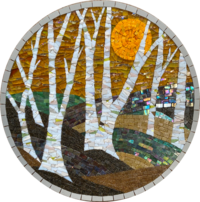 Mosaic of silver birch trees by Mosaic Artist Sue Kershaw