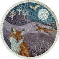 Foxes mosaic by mosaic artist Sue Kershaw