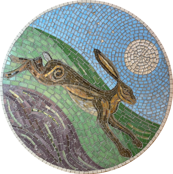 Hare mosaic by Sue Kershaw, mosaic artist