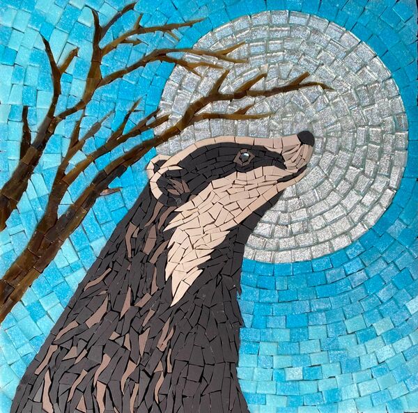 Badger mosaic by mosaic artist Sue Kershaw