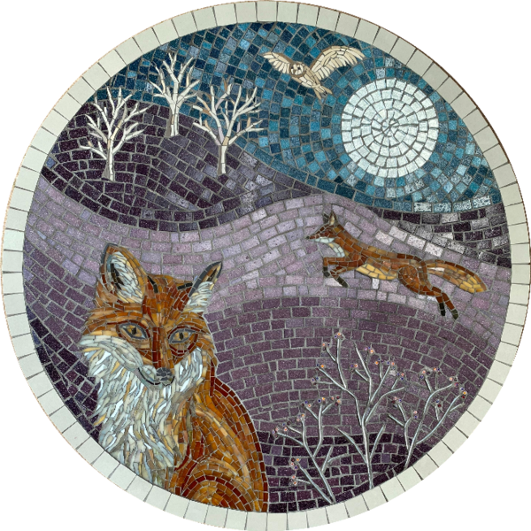 Foxes mosaic by mosaic artist Sue Kershaw