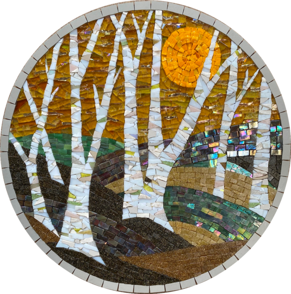 Mosaic of silver birch trees by Mosaic Artist Sue Kershaw