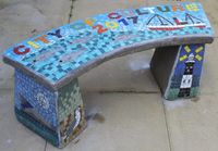mosaic bench commission in school by Sue Kershaw, mosaic artist
