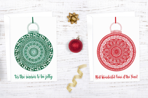 Green and Red Bauble Christmas Cards