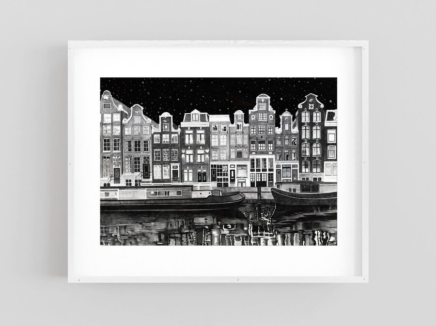 Starry Night Print in White Frame