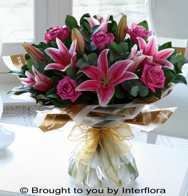 Pink Rose & Lily Hand-Tied - LARGE: £55.00
