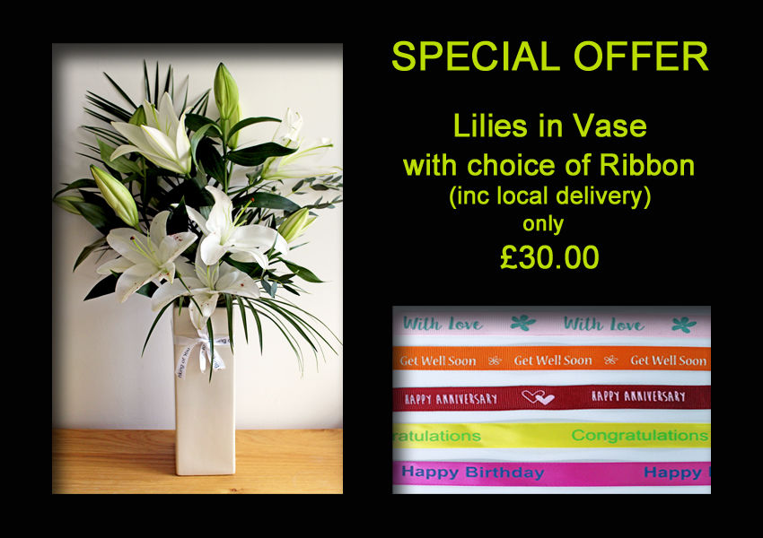 SPECIAL OFFER - Lilies in Vase + Ribbon £30