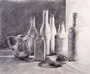 Still-life with Jug, dish and White-Painted Bottles