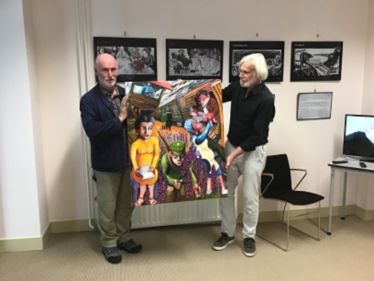 The painting being handed over by me to Ruud Timmerman, the deputy director of The Etty Hillesum Research Centre in Middelburg.