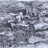 The spaces between pebbles.