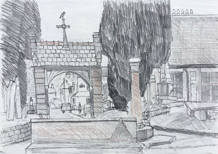 Looking from St. James’ Church, Christleton to the Village Hall and the Ring O’Bells pub.