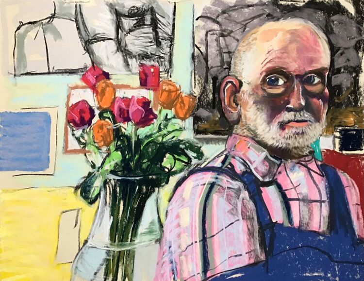 Self portrait with roses.