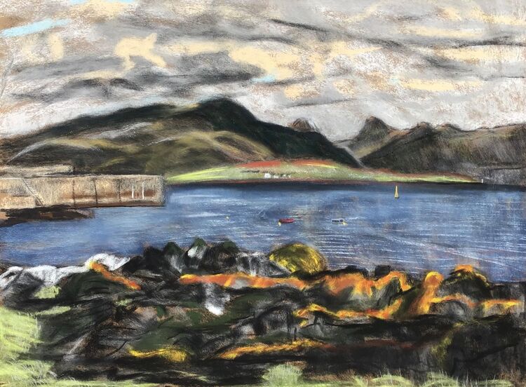The island of Pabay, the Applecross peninsula and distant Torridon from Broadford Bay.