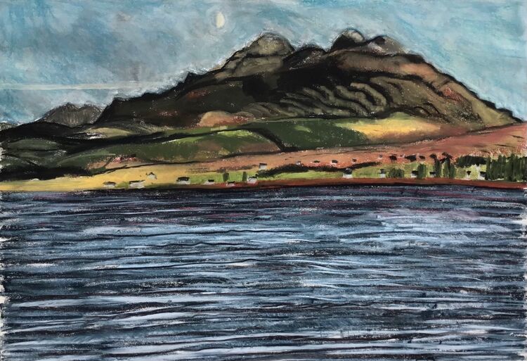 Kyleakin Hills with half a moon.